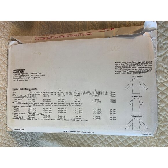 Kwik Sew Misses Tops Sewing Pattern sz XS S M L XL 2644 - uncut - Picture 5 of 8